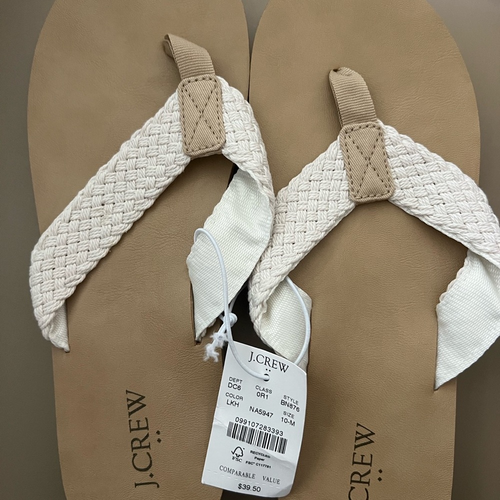 J. Crew Tan and Cream Woven Sandals